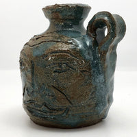 Toothy Small Folk Art Pottery Face Jugs - A Pair