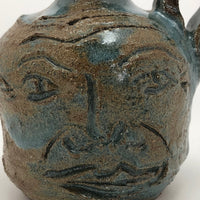 Toothy Small Folk Art Pottery Face Jugs - A Pair