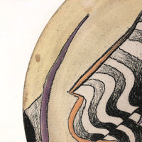 Funky Abstract Hand-painted Ceramic Platter Signed Monk - Smaller of Two
