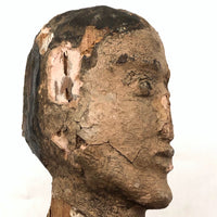 Very Old, Very Expressive Tall Papier Mache over Wood Figure with Beautifully Carved Face