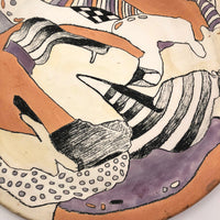 Funky Abstract Hand-painted Ceramic Plate Signed Monk - Larger of Two