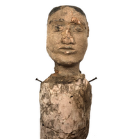 Very Old, Very Expressive Tall Papier Mache over Wood Figure with Beautifully Carved Face