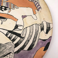 Funky Abstract Hand-painted Ceramic Plate Signed Monk - Larger of Two