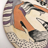 Funky Abstract Hand-painted Ceramic Plate Signed Monk - Larger of Two