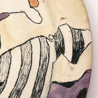Funky Abstract Hand-painted Ceramic Plate Signed Monk - Larger of Two