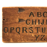 Antique Wood Slide Top Box Lid with Carved Alphabet