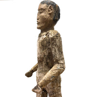 Very Old, Very Expressive Tall Papier Mache over Wood Figure with Beautifully Carved Face