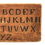 Antique Wood Slide Top Box Lid with Carved Alphabet
