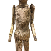 Very Old, Very Expressive Tall Papier Mache over Wood Figure with Beautifully Carved Face