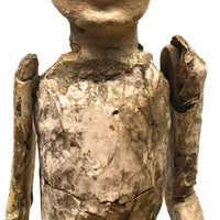 Very Old, Very Expressive Tall Papier Mache over Wood Figure with Beautifully Carved Face