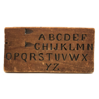 Antique Wood Slide Top Box Lid with Carved Alphabet