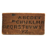 Antique Wood Slide Top Box Lid with Carved Alphabet