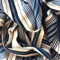 Gorgeous, Finely Handwoven Cream and Blue Striped Large Wool Textile