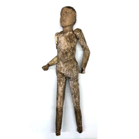 Very Old, Very Expressive Tall Papier Mache over Wood Figure with Beautifully Carved Face