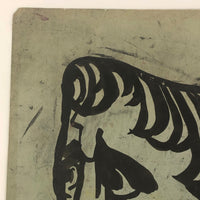 Ink Painting of Man in Partial Profile on Green Paper