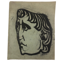 Ink Painting of Man in Partial Profile on Green Paper