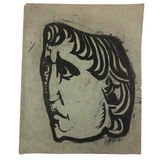 Ink Painting of Man in Partial Profile on Green Paper