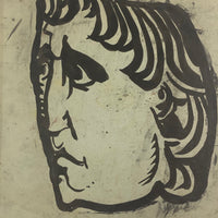 Ink Painting of Man in Partial Profile on Green Paper