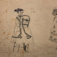 Two Girls and Dog, Sketchbook Drawings by Emma Ackerley, Sing Sing NY, 1870