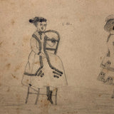 Two Girls and Dog, Sketchbook Drawings by Emma Ackerley, Sing Sing NY, 1870