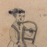 Two Girls and Dog, Sketchbook Drawings by Emma Ackerley, Sing Sing NY, 1870