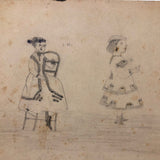Two Girls and Dog, Sketchbook Drawings by Emma Ackerley, Sing Sing NY, 1870