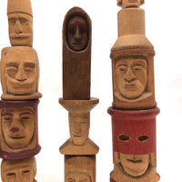Curious Lot of Heads Hand-carved from Old Spools