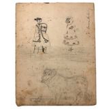 Two Girls and Dog, Sketchbook Drawings by Emma Ackerley, Sing Sing NY, 1870