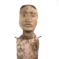 Very Old, Very Expressive Tall Papier Mache over Wood Figure with Beautifully Carved Face