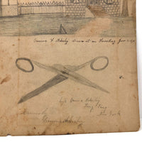 Cottage and Scissors, Sketchbook Drawing by Emma Ackerley, Sing Sing New York, 1870