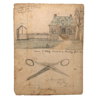Cottage and Scissors, Sketchbook Drawing by Emma Ackerley, Sing Sing New York, 1870