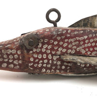 Marvelous Red with Silver Spots Old Folk Art Ice Fishing Decoy