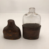 Antique Handblown Glass Hip Flask with Leather Cover