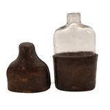 Antique Handblown Glass Hip Flask with Leather Cover