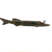 Mottled Green and Gold Old Folk Art Ice Fishing Decoy