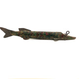 Mottled Green and Gold Old Folk Art Ice Fishing Decoy