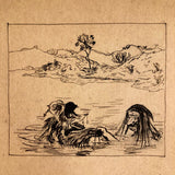 Ink on Paper 19th Century "Auld Lang Syne"  Man and Bear Friends Drawing
