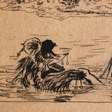 Ink on Paper 19th Century "Auld Lang Syne"  Man and Bear Friends Drawing
