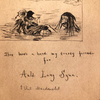 Ink on Paper 19th Century "Auld Lang Syne"  Man and Bear Friends Drawing