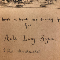 Ink on Paper 19th Century "Auld Lang Syne"  Man and Bear Friends Drawing