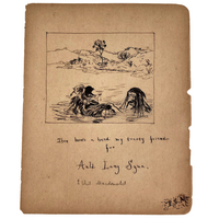 Ink on Paper 19th Century "Auld Lang Syne"  Man and Bear Friends Drawing