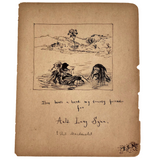 Ink on Paper 19th Century "Auld Lang Syne"  Man and Bear Friends Drawing