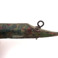 Mottled Green and Gold Old Folk Art Ice Fishing Decoy