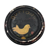 Sweet Old Tole Painted Buttons Tin with Bird