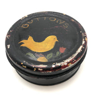 Sweet Old Tole Painted Buttons Tin with Bird