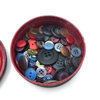 Sweet Old Tole Painted Buttons Tin with Bird