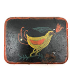 Tole Painted Tin with Fraktur Style Bird with Flower on Branch