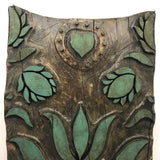 Striking Early, Large, Hand-Carved Printing Block with Heart, Beds, Flowers