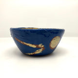 Awesome Electric Blue Pinch Pot Bowl with Yellow Graphics