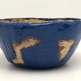 Awesome Electric Blue Pinch Pot Bowl with Yellow Graphics